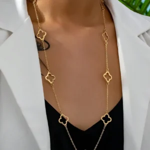 Gold Four Leaf Clover Necklace Clover Pendant Station Necklaces for Women 18K Gold Plated Stainless Steel Lucky Leaf Jewelry - zinifashion 36