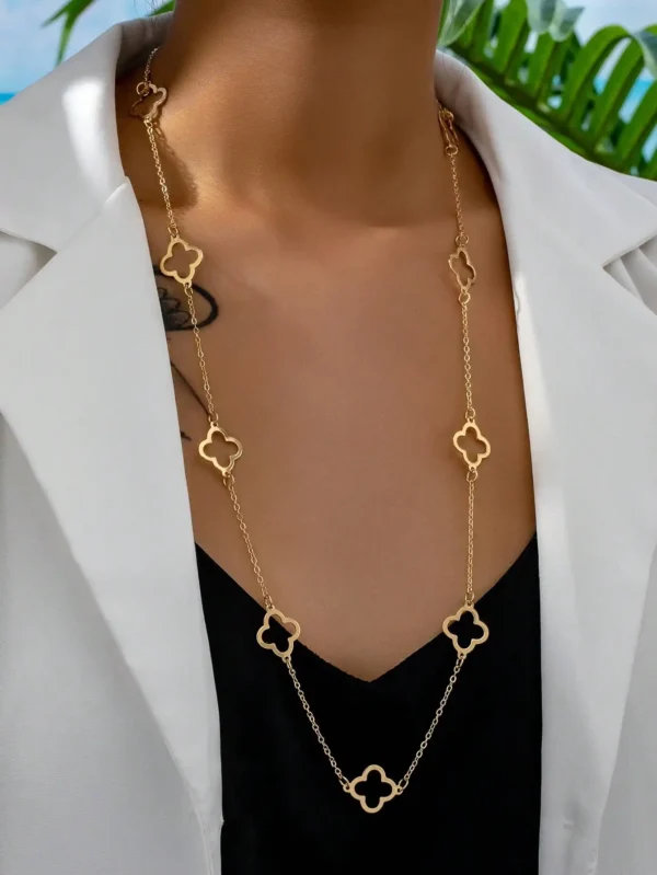 Gold Four Leaf Clover Necklace Clover Pendant Station Necklaces for Women 18K Gold Plated Stainless Steel Lucky Leaf Jewelry - zinifashion 36