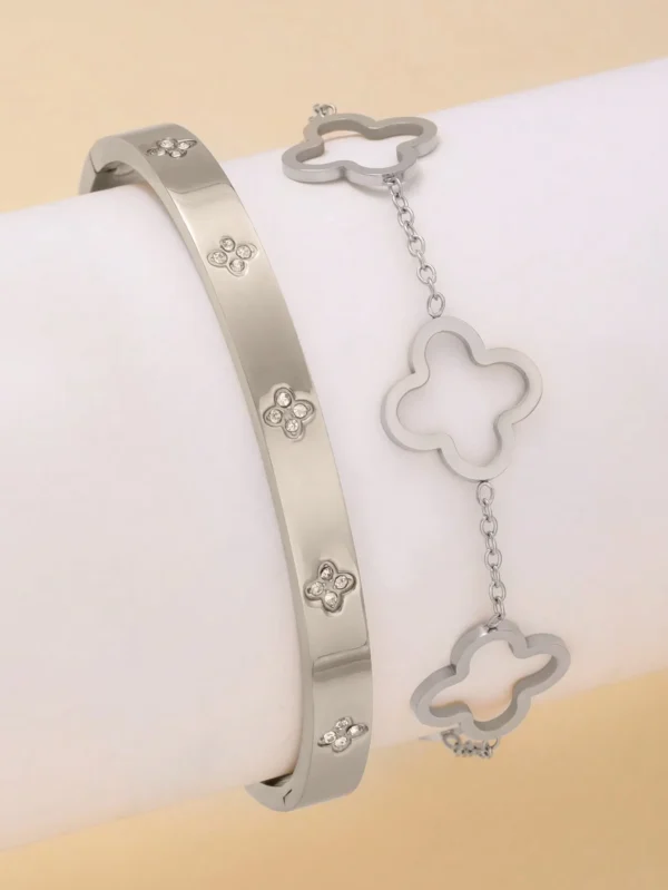 1 Set Fashion Light Luxury Stainless Steel Four Leaf Flower Bracelet, Suitable for Women Daily and Party Wear Gift for Friends - zinifashion 36 - Image 3