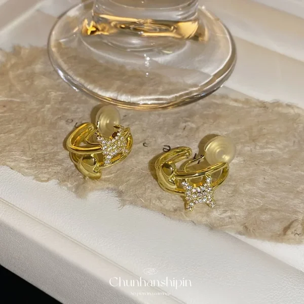 Luxurious retro C-shaped heart-shaped earrings fashionable and exquisite luxurious ear clip accessories jewelry gifts - Image 3