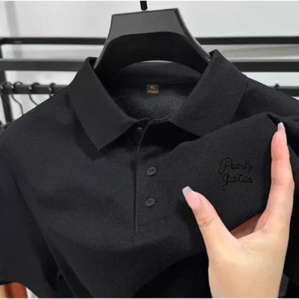 2025 Summer New Men's Hollow Short-sleeved Polo Printed T-Shirt Breathable Business Fashion T-Shirt Male Brand Clothes - Image 2