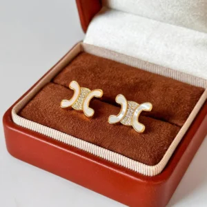 Double-Sided French Style Earrings Gold Plated S925 Pure Silver Needle Embedded with Miniature Diamonds Luxury Sensation Jewelry