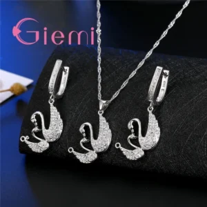 The Best Gift For Bride Two Swan Togetger 925 Sterling Silver Earrings+Necklace Crystal Jewelry Sets Cubic Zircon Bijoux - zinifashion 36