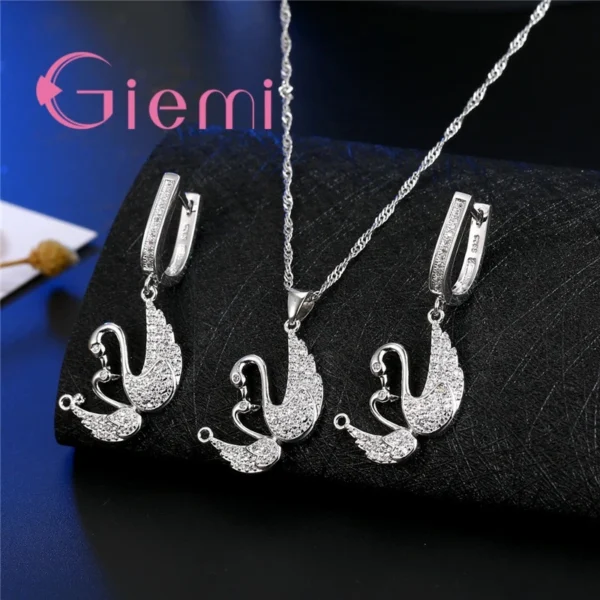 The Best Gift For Bride Two Swan Togetger 925 Sterling Silver Earrings+Necklace Crystal Jewelry Sets Cubic Zircon Bijoux - zinifashion 36