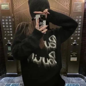 2025 Winter Women Monogram Jacquard Knitted Crew Neck Sweater with Graffiti Pullovers Long Sleeves Jumpers Autumn Woman Clothing.