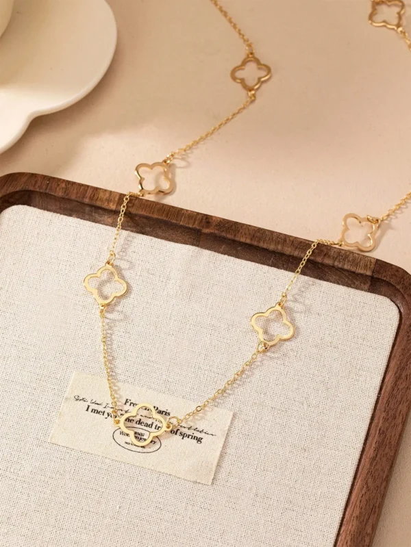 Gold Four Leaf Clover Necklace Clover Pendant Station Necklaces for Women 18K Gold Plated Stainless Steel Lucky Leaf Jewelry - zinifashion 36 - Image 5