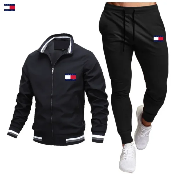 Men's Casual Stand Collar Jacket Pants Set Coach Style Spring Autumn New Arrival Comfortable Breathable Fashionable Clothing