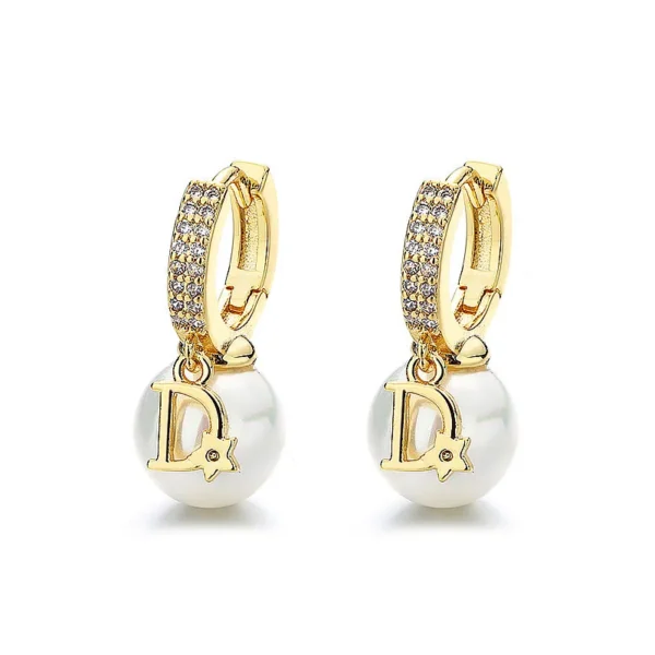 ZAKOL Korean Fashion Pearl Drop Earrings for Women Luxury Elegant Shiny Zircon D-letter Charm Hoop Earring Wedding Jewelry - zinifashion 36 - Image 6