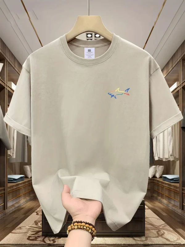 Men's Summer 100 Cotton Fashionable Casual Loose Plus Size Shark Pattern Printed Sports Round Neck Short Sleeved T-shirt Top - zinifashion 200000343 - Image 3