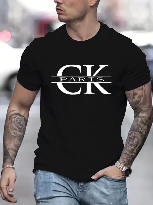Summer new monogram print, men's retro casual cotton street casual fashion short-sleeved top.