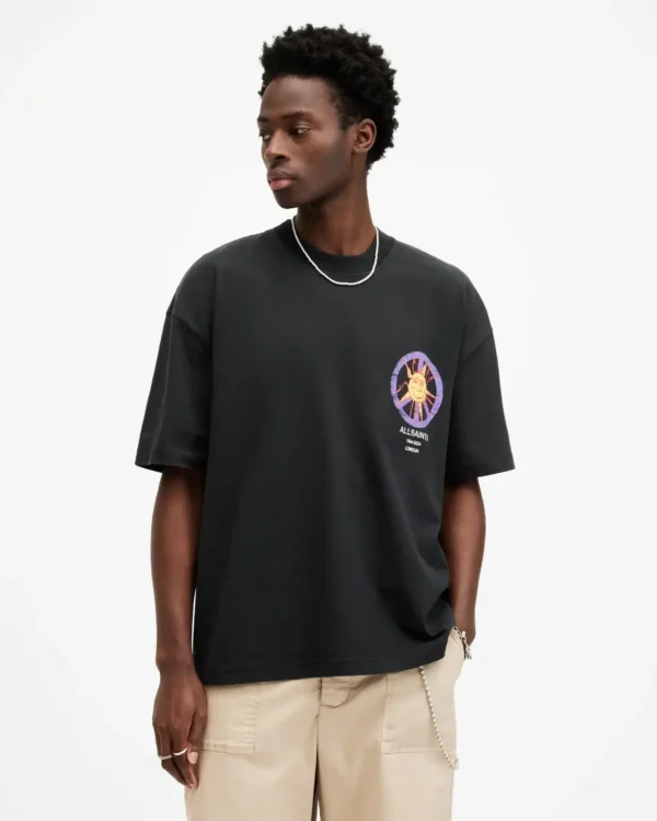 ALL SAINTS T-shirt Abstract Sun Print T-shirt Summer Hot-selling Harajuku Style Short-sleeved Street Wear Sports and Leisure . - Image 3