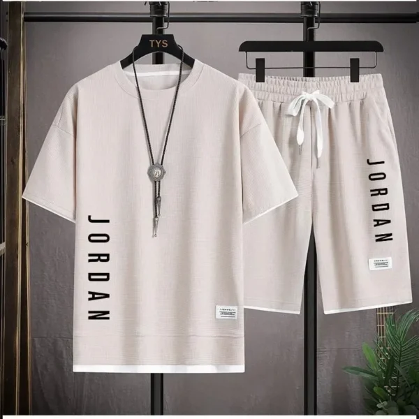 Stylish casual T-shirt + Shorts set Men's sports set Loose comfortable low Run 2025 men's summer Waffle suit . - Image 3