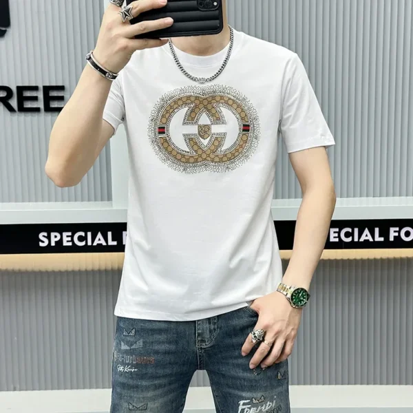 Men's Short Sleeve T-shirt Trendy Letter Embroidery Designer T Shirt Casual Slims Round Neck Sleeve Printed T-Shirt Graphic Tee - Image 3