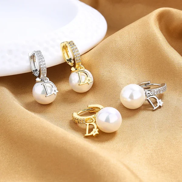 ZAKOL Korean Fashion Pearl Drop Earrings for Women Luxury Elegant Shiny Zircon D-letter Charm Hoop Earring Wedding Jewelry - zinifashion 36 - Image 2