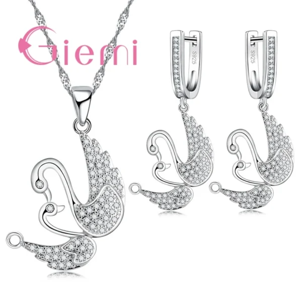 The Best Gift For Bride Two Swan Togetger 925 Sterling Silver Earrings+Necklace Crystal Jewelry Sets Cubic Zircon Bijoux - zinifashion 36 - Image 2