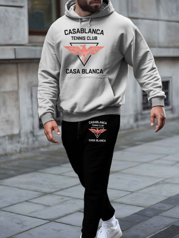 CASA BLANCA Men'S Casual Hooded Sweatshirt Set, Polyester 100%, Long Sleeve, Regular Fit, Slight Stretch, Knit Fabric, Fall/Winter Collection, Trendy Printed Sports Top with Drawstring Suit - Image 4