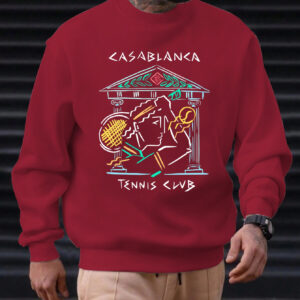 Men's Casual Round Neck Sweatshirt - Vibrant Red with Artistic Tennis & Music Graphic Print, Soft Machine-Washable Fabric, Regular Fit for Casual Attire, Streetwear Fashion, Statement Apparel, Durable Clothing, Unisex Apparel, Fashion Enthusiasts, Urban Style, Trendy Apparel, Highquality Clothing, Stylish Top, Young Adults