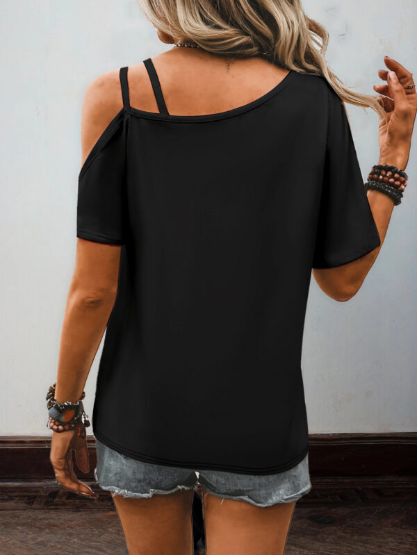 Women's Sexy Off-Shoulder Graphic T-Shirt - "I Love the Smell of Diesel" Slogan & Engine Design, Black Polyester Top, Machine Washable Casual Wear for Automotive Enthusiasts, Car T Shirts - Image 3