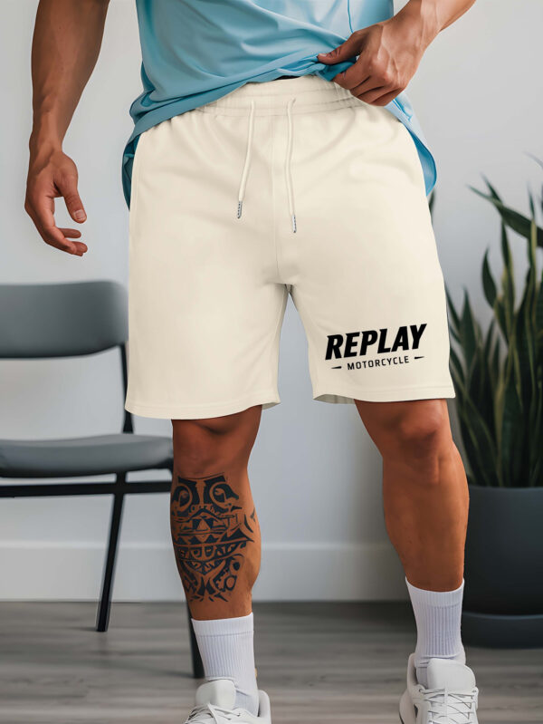 Replay Motorcycle Men's Summer Casual Shorts with Bold "REPLAY" Lettering - Elastic Waistband, Lightweight Breathable Fabric for Outdoor Sports, Beach Vacations & American Streetwear Style, Motorcycle Gear, Sporty Design - Image 5
