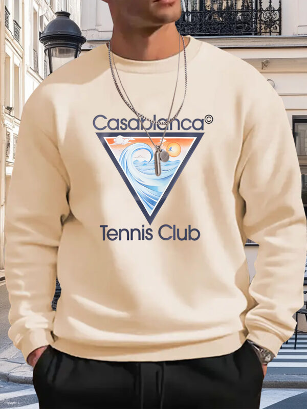 Men'S Casual Crew Neck Sweatshirt with "Tennis Club" Graphic Print - Comfortable Polyester, Loose Fit for Tennis Enthusiasts, Tennis Apparel | Club Logo Design | Comfortable Fi - Image 5