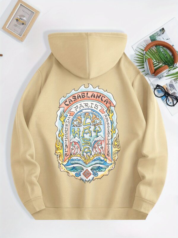 Men'S Casual "CASABLANCA PARIS" Graphic Hoodie with Kangaroo Pocket - Green, Drawstring, All-Season Pullover, Casual Wear Hoodie|Graphic Hoodie|Comfortable Fit, Essential Hoodie - Image 2