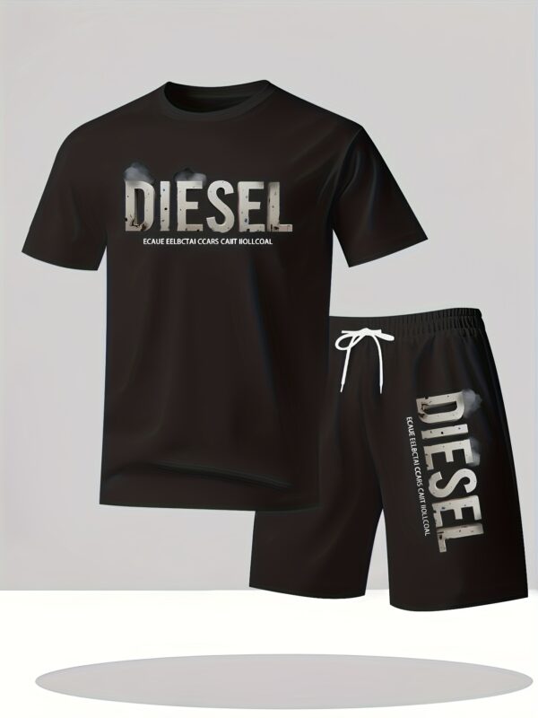 Diesel Graphic T-Shirt & Shorts Set - Breathable Polyester, Quick-Dry, Soft & Comfortable for Outdoor Sports, Beach, Travel, Parties - Casual Streetwear with Diesel Logo Design, Beach Attire | Diesel Logo Shirt | Quickdry Fabric, Sweat-Resistant - Image 5