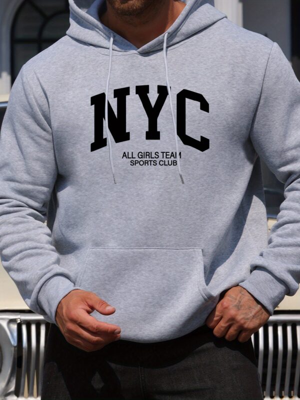 New Men's Fashionable and Personalized New York Letter Print Casual Hoodie with Fashionable Drawstring Hoodie for Autumn and Winter, Comfortable and Versatile Long Sleeve Hoodie - Image 4