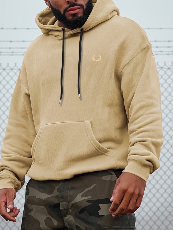 Plus Size Casual Hoodie with Geometric Wheat Ear Print, Polyester 100%, Hooded with Slight Stretch, Regular Fit Knit Fabric, 220gsm - Fake Pocket & Drawstring Detail - Image 3
