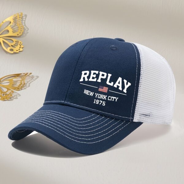 REPLAY White Letter Print Mesh Baseball Cap, Outdoor, for RICHARDSON, Summer, Outdoor Sports, Printed, Curved Brim, Truck Driver Hat - Image 13