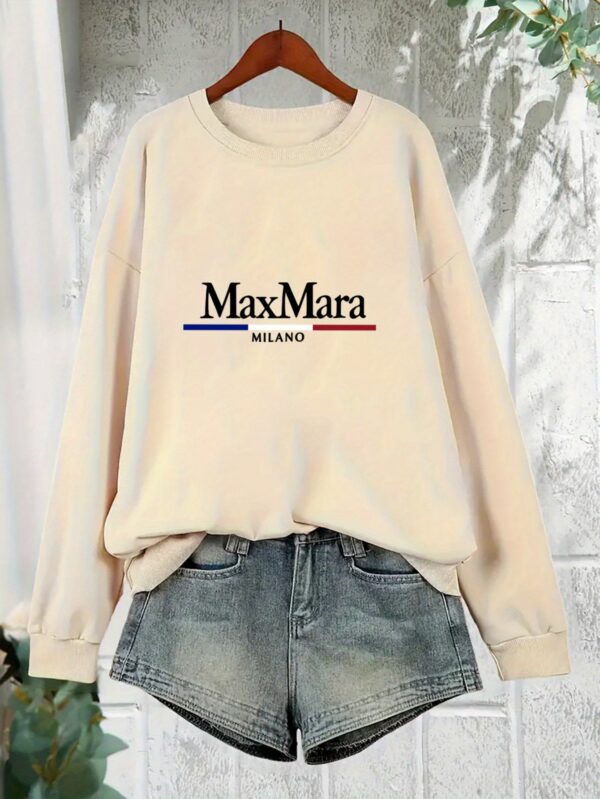 Women'S Max Mara Printed Crew Neck Sweatshirt, Casual Long Sleeve Pullover with "Maxmara" Design, All-Season Comfort, Soft Polyester Blend, Machine Washable, Everyday Comfort Apparel | Trendy Casual Style | Stretchy Fabric - Image 2