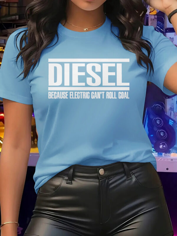 Women'S Casual Crew Neck Polyester T-Shirt with Bold "DIESEL" Letter Print, Short Sleeve, Regular Length - Perfect for Spring & Summer, Diesel Enthusiast Apparel | Dieselthemed Apparel | Durable Polyester - Image 3