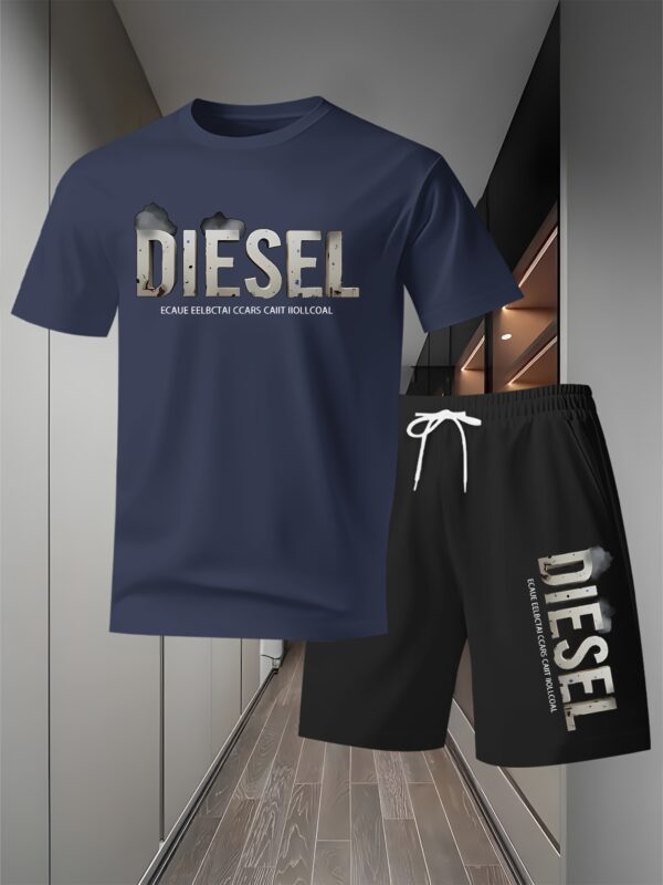 Diesel Graphic T-Shirt & Shorts Set - Breathable Polyester, Quick-Dry, Soft & Comfortable for Outdoor Sports, Beach, Travel, Parties - Casual Streetwear with Diesel Logo Design, Beach Attire | Diesel Logo Shirt | Quickdry Fabric, Sweat-Resistant - Image 2