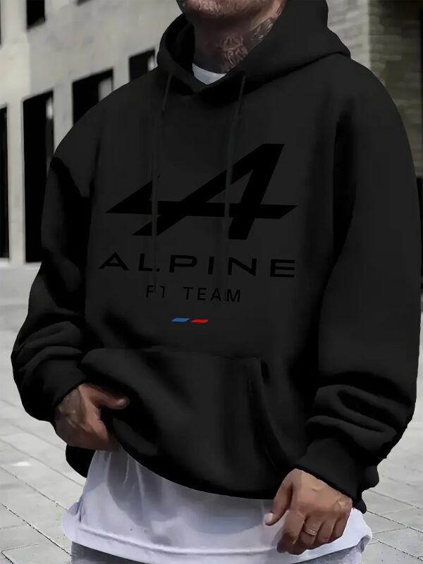 Men'S Stylish "Alpine F1 Team" Graphic Hoodie - Blue, Casual, All-Season Pullover with Pockets, Casual Wear|Bold Print Hoodie|Comfortable Fit, Essential Hoodie - Image 2