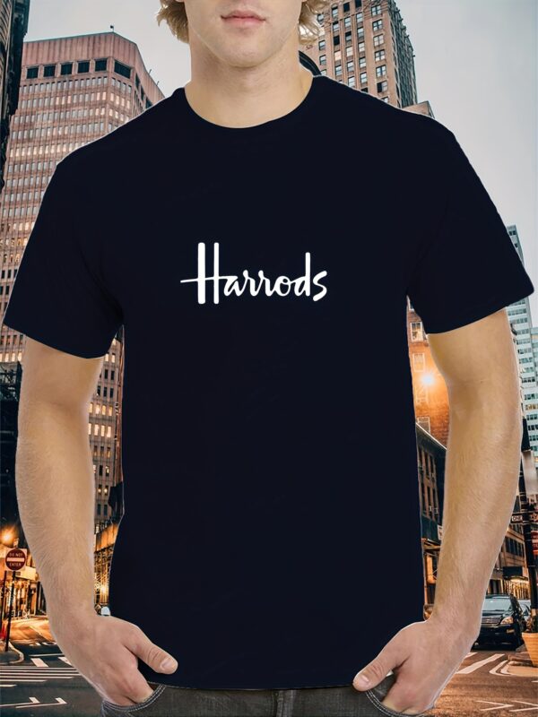 Men's Black Crew Neck T-Shirt - Harrods Print, Breathable & Quick-Dry Casual Summer Tee, Comfortable Relaxed Fit, Machine Washable - Image 4