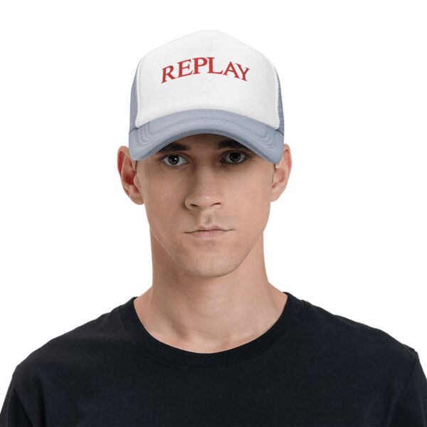 REPLAY Mesh Baseball Cap for Men & Women - Adjustable Lightweight Breathable Sport Hat with PVC Coating, White & Black Design for Camping, Outdoor Activities, Halloween, Thanksgiving, Father’s Day Gifts, Baseball Hat, Casual Headwear, Casual Style, Durable Headgear - Image 5