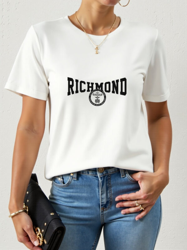 Women's Richmond Graphic Print T-Shirt - Soft Breathable Polyester Blend, Quick-Dry Casual Short Sleeve Tee with Bold Lettering & Circular Emblem Design for Outdoor Activities & Casual Attire, Machine Washable, All-Season Comfort, Nontransparent Material - Image 8