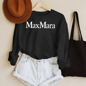 Women'S Casual Long Sleeve T-Shirt with "Max Mara" Print - Soft Polyester Crew Neck Top, Light Gray, Perfect for Fall & Winter, Everyday Clothing | Casual Style | Simple Design