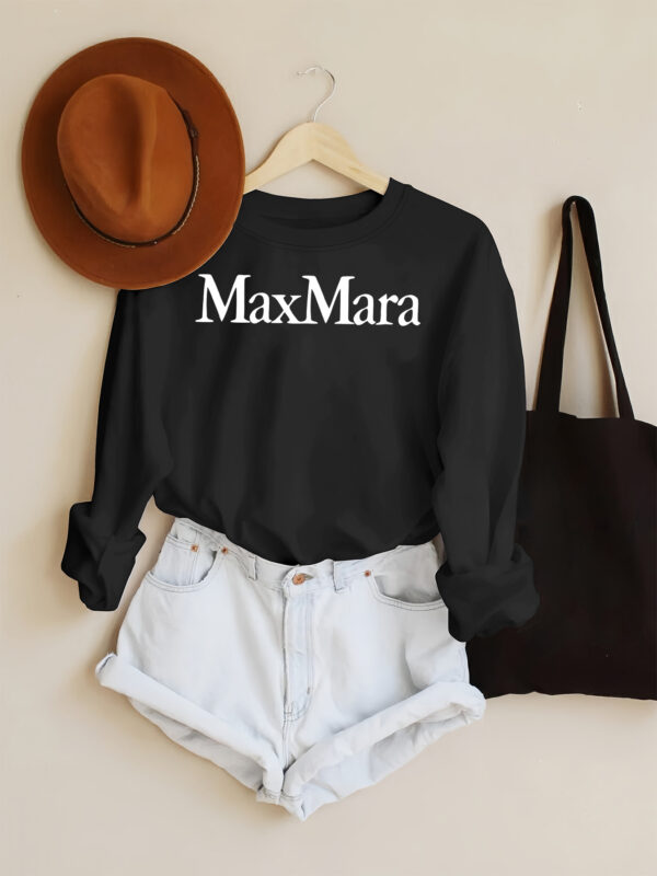 Women'S Casual Long Sleeve T-Shirt with "Max Mara" Print - Soft Polyester Crew Neck Top, Light Gray, Perfect for Fall & Winter, Everyday Clothing | Casual Style | Simple Design