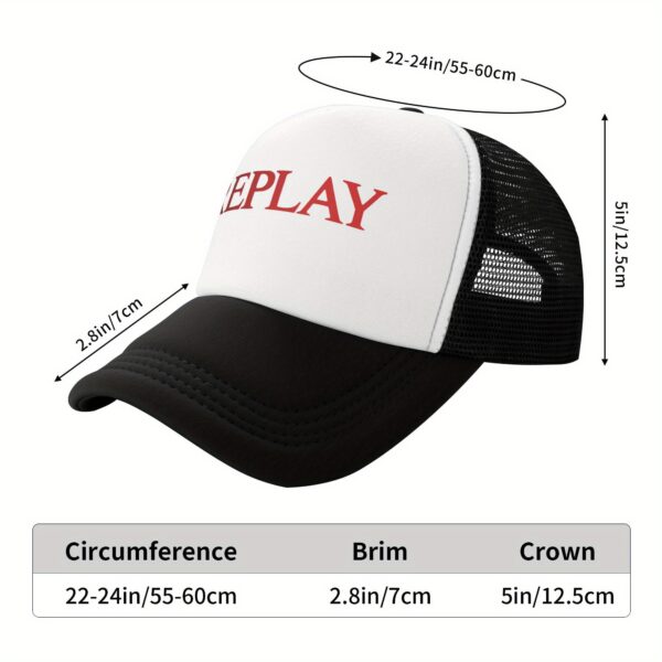 REPLAY Mesh Baseball Cap for Men & Women - Adjustable Lightweight Breathable Sport Hat with PVC Coating, White & Black Design for Camping, Outdoor Activities, Halloween, Thanksgiving, Father’s Day Gifts, Baseball Hat, Casual Headwear, Casual Style, Durable Headgear - Image 14