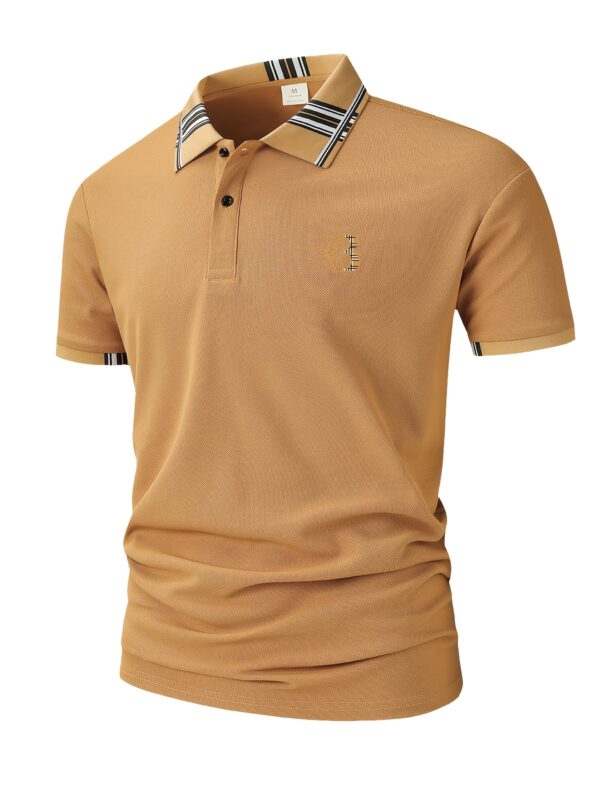 Men'S White Shirt with Golden "B" Horse Print - Breathable Short Sleeve, Button-Up Collar, Casual Summer Golf & Business Attire, Regular Fit, Breathable Fabric - Image 4