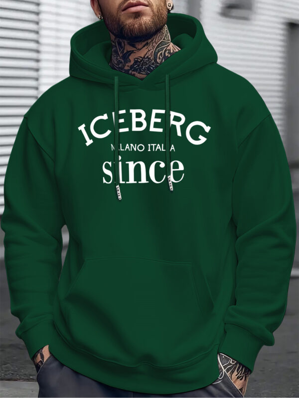 Men's Heavyweight 300gsm Winter Hooded Sweatshirt - Vibrant Red Casual Pullover with Iceberg Graphic Print, 100% Polyester, Machine Washable - Image 3