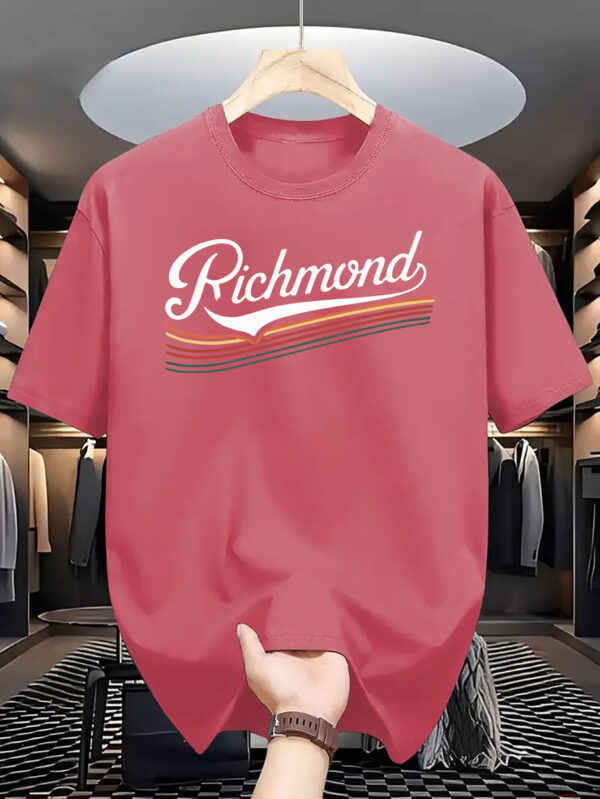 Men's Casual Short Sleeve T-Shirt with Richmond Letter Print - Light Pink & Black Graphic, Breathable Polyester, Regular Fit, Slight Stretch, Machine Washable Summer Essential, Everyday Tshirt | Casual Style | Polyester Fabric - Image 8