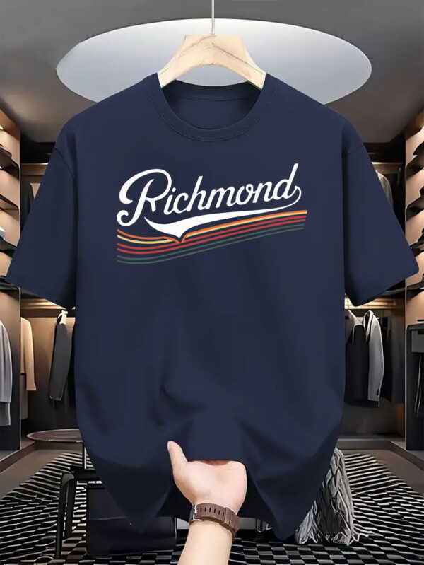 Men's Casual Short Sleeve T-Shirt with Richmond Letter Print - Light Pink & Black Graphic, Breathable Polyester, Regular Fit, Slight Stretch, Machine Washable Summer Essential, Everyday Tshirt | Casual Style | Polyester Fabric - Image 9