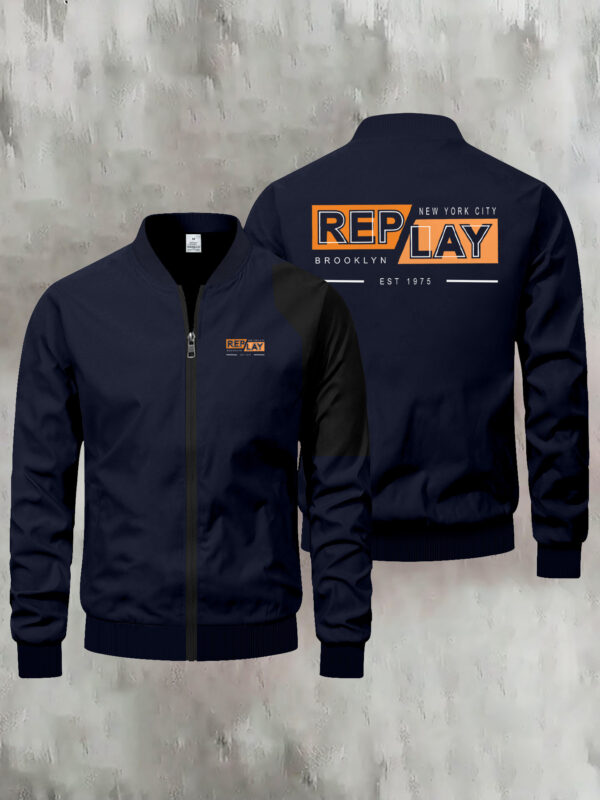 Men'S New York 1975 Print Fashionable Bomber Jacket - Casual Zip-Up Outerwear with Pockets, Skinny Fit, Beige, Perfect for Fall/Winter Outdoor Activities, New York Fashion - Image 2