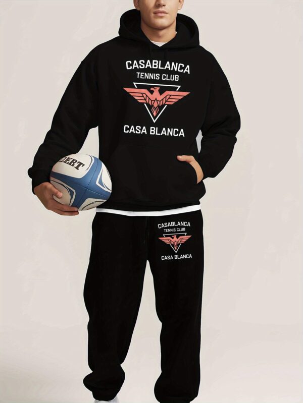 CASA BLANCA Men'S Casual Hooded Sweatshirt Set, Polyester 100%, Long Sleeve, Regular Fit, Slight Stretch, Knit Fabric, Fall/Winter Collection, Trendy Printed Sports Top with Drawstring Suit - Image 6