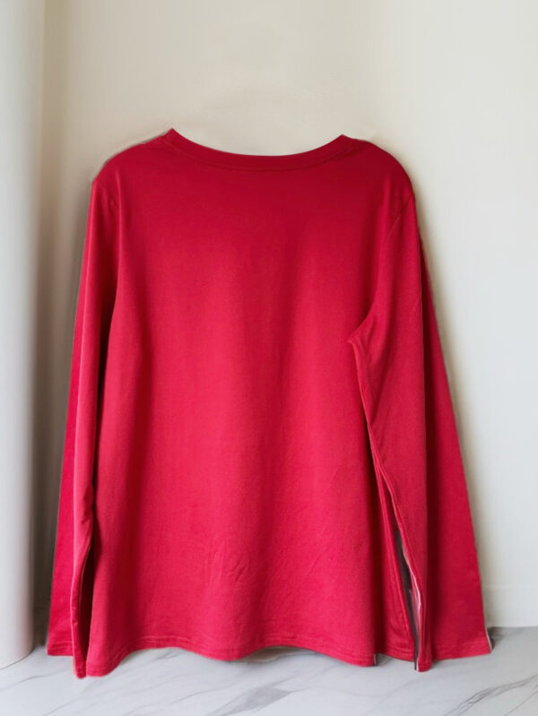 Women's Vibrant Red REPLAY Graphic Long Sleeve T-Shirt - Casual Round Neck Geometric Print Top, Machine Washable Spring/Summer Vacation Wear - Image 9