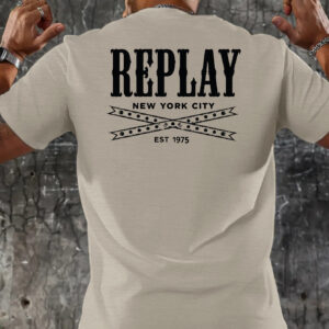 REPLAY Men's Vintage 1975 Graphic T-Shirt - Casual Short Sleeve Summer Tee with Geometric Print, Lightweight Breathable Fabric, Regular Fit, Machine Washable, Casual Attire