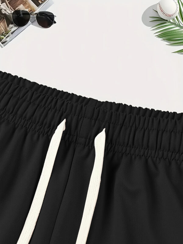 Men's Summer Casual Shorts with "REPLAY" Graphic Print, Elastic Waistband & Side Pockets - Black, Machine Washable, Regular Fit, Summer Shorts, Adjustable Drawstring Closure - Image 7