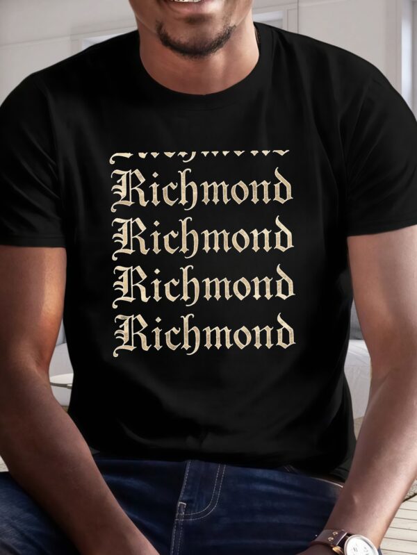 Men'S "Richmond" Gothic Font Print T-Shirt - Casual Polyester Crew Neck Short Sleeve Tee, Lightweight & Breathable for Summer - Image 2