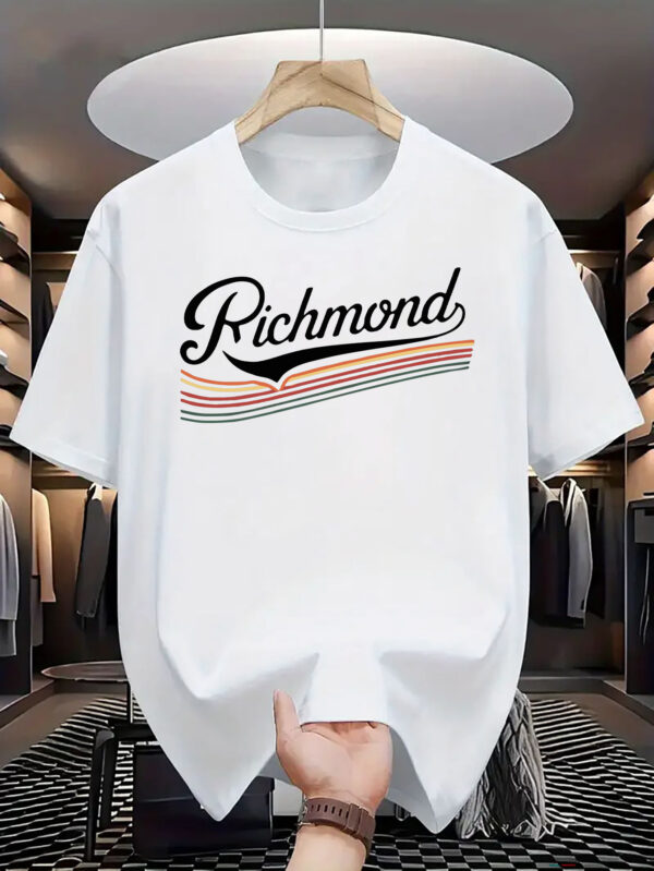 Men's Casual Short Sleeve T-Shirt with Richmond Letter Print - Light Pink & Black Graphic, Breathable Polyester, Regular Fit, Slight Stretch, Machine Washable Summer Essential, Everyday Tshirt | Casual Style | Polyester Fabric - Image 6